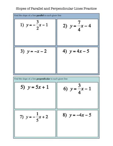 Slope of Parallel and Perpendicular Lines Practice