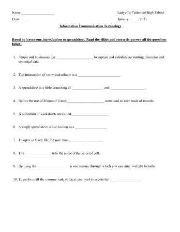 Introduction to spreadsheet