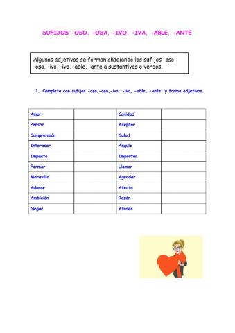 Sufijos -OSO, -OSA, -IVO, -IVA, -ABLE, -ANTE