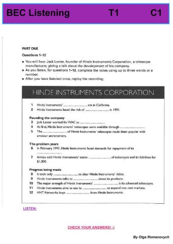 BEC Higher - listening Test 1, part 1