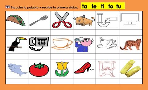 Escribe la primera silaba de la Tt.