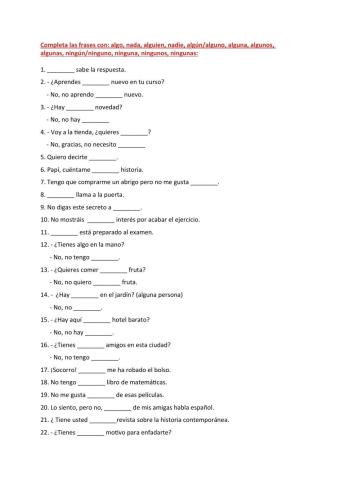 Algo, nada, alguien, nadie