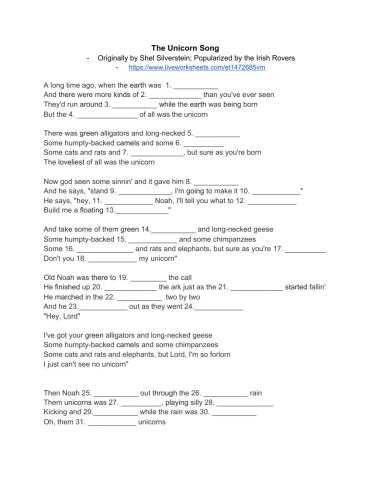 The Unicorn Song - Fill in the Blank