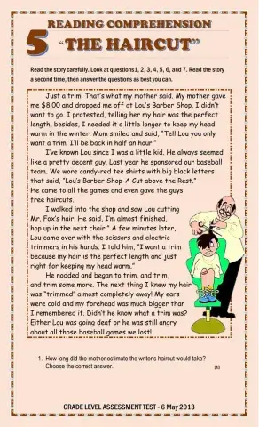 Reading Comprehension -The Haircut-