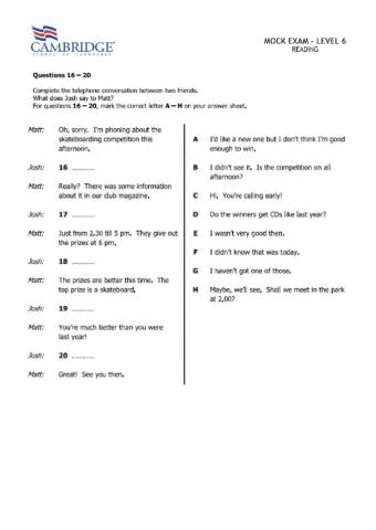Reading Mock Level 6
