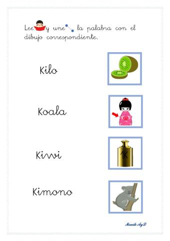 Lectura 38 + k. Asociación palabra - dibujo.