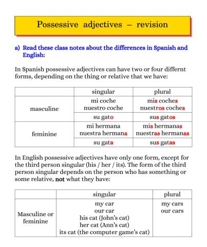 Possessive adjectives - revision