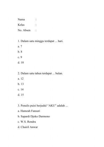 Latihan Soal Bahasa indonesia (Teks Fabel)