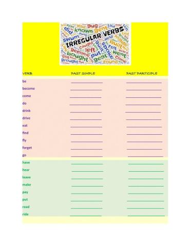 Irregular Verbs - table