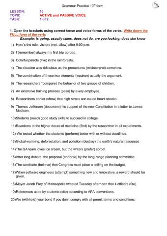 Active vrs Passive (10th form) ex1