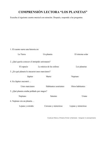 Comprensión Lectora -Los Planetas-