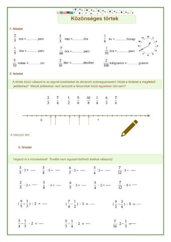 Közönséges törtekkel végzett műveletek