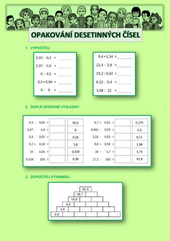Opakování desetinných čísel 2
