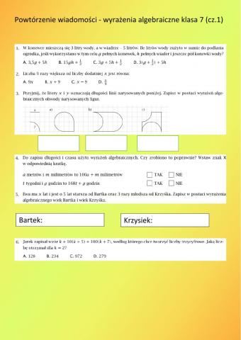 Utrwalenie wiadomości - wyrażenia alg. kl. 7