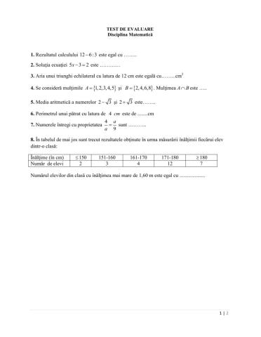 Test de evaluare initiala