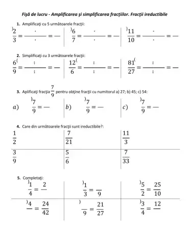 Amplificare si simplificarea fractiilor. Fractii ireductibile