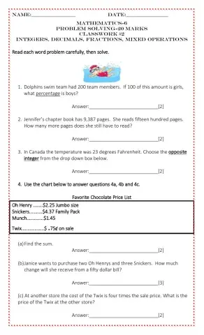 Integers,Fractions,Decimals, Mixed Operations Word Problems