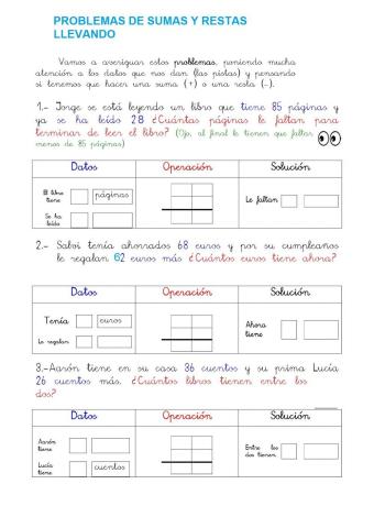 Problemas sumas y restas con llevadas