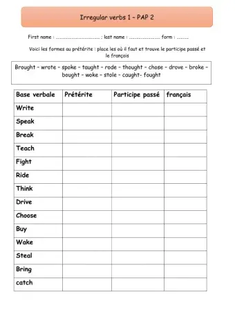 Irregular verbs 1 - PAP - 2