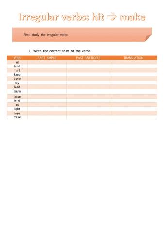 Irregular verbs: hit - make