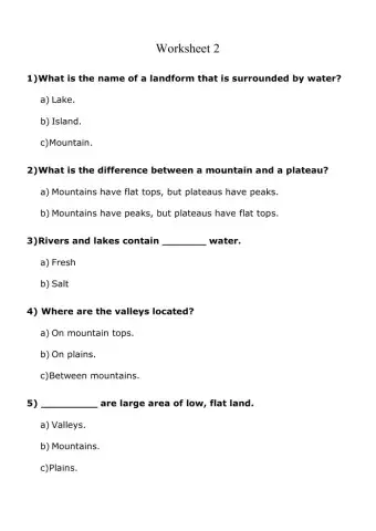 Relief: Worksheet 2