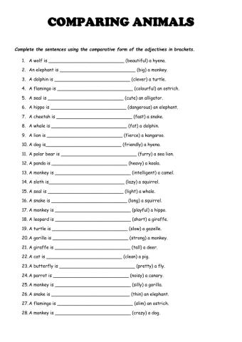 Comparing Animals - COMPARATIVES