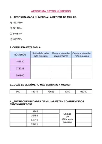Aproximar a las unidades, decenas y centenas de millar