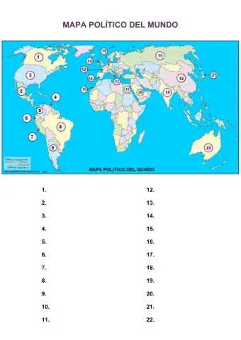 Planisferio político Países seleccionados