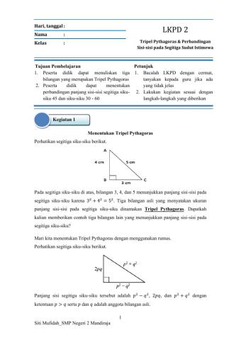 Lembar Kerja Matematika mengenai Teorema Pythagoras