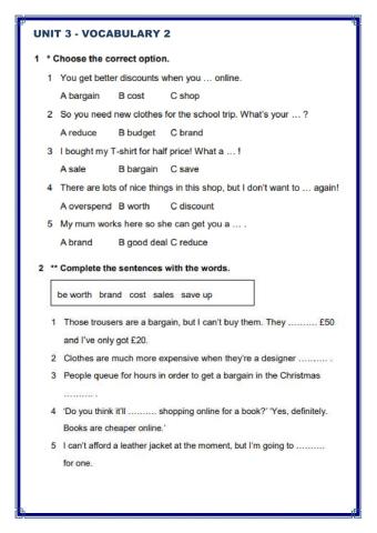 Vocabulary shopping 2