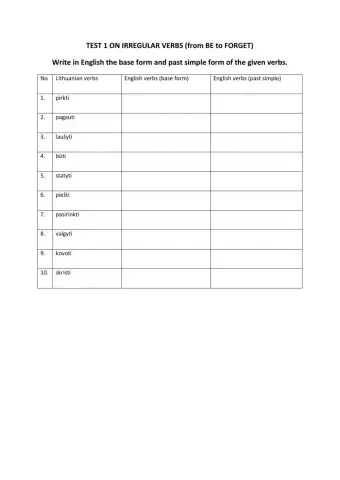 Test 1 on irregular verbs (base form and past simple)