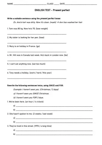 Present perfect vs Past simple TEST