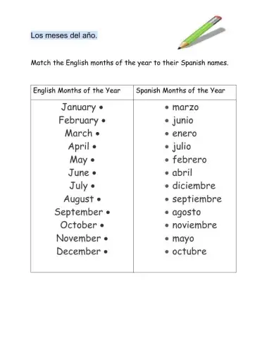 Spanish Months of the Year