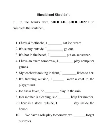 Should or Shouldn't Worksheet