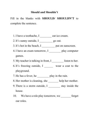 Should or Shouldn't Worksheet