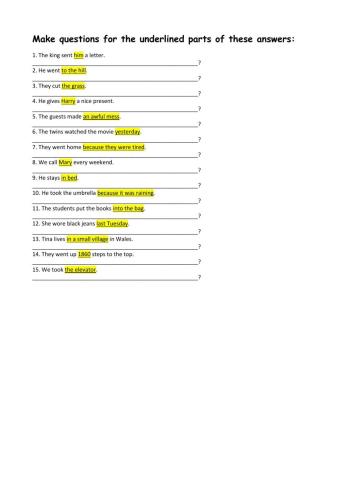 Make questions for the underlined words 4