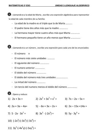 Ficha de lenguaje algebraico