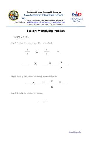Worksheet on Multiplying Fraction