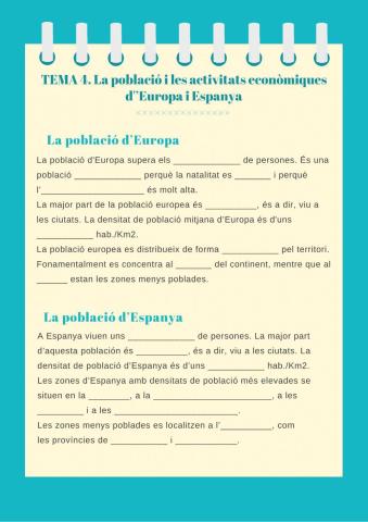 TEMA 4. La població i les activitats econòmiques d’Europa i Espanya
