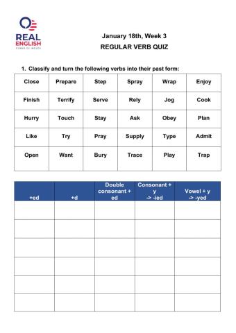 Regular verbs quiz