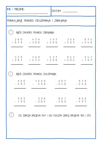 Pisano oduzimanje i zbrajanje do 1000