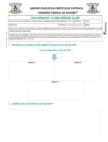 Ficha interactiva - La Gran Depresión de 1929