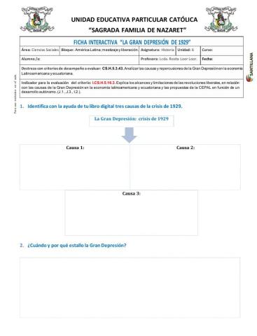 Ficha interactiva - La Gran Depresión de 1929