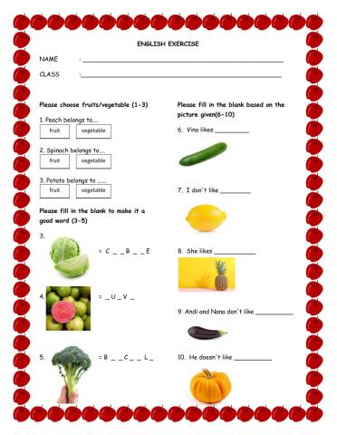 Fruits and vegetables