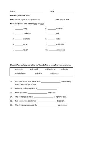 Prefixes 'anti' and 'non'