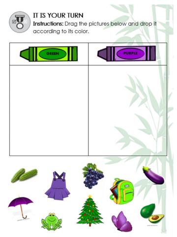DRAG-AND-DROP CLASSIFYING OBJECTS INTO GREEN AND PURPLE