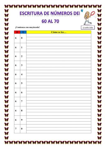 Escritura de números del 60 al 70