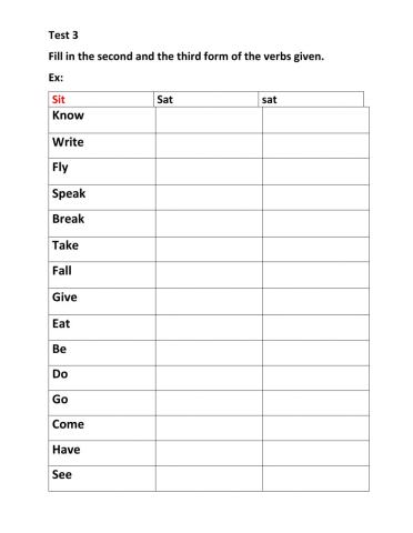 Test irregular verbs 3