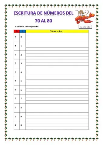 Escritura de números del 70 al 80
