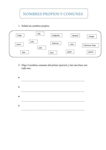 Nombres propios y comunes